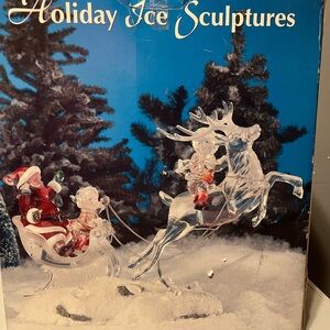 Festive Santa and Reindeer Ice Sculpture